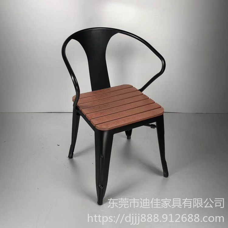 汕头加盟连锁  美式复古铁艺餐椅   家用小户型金属靠背木椅子    loft工业风休闲咖啡椅