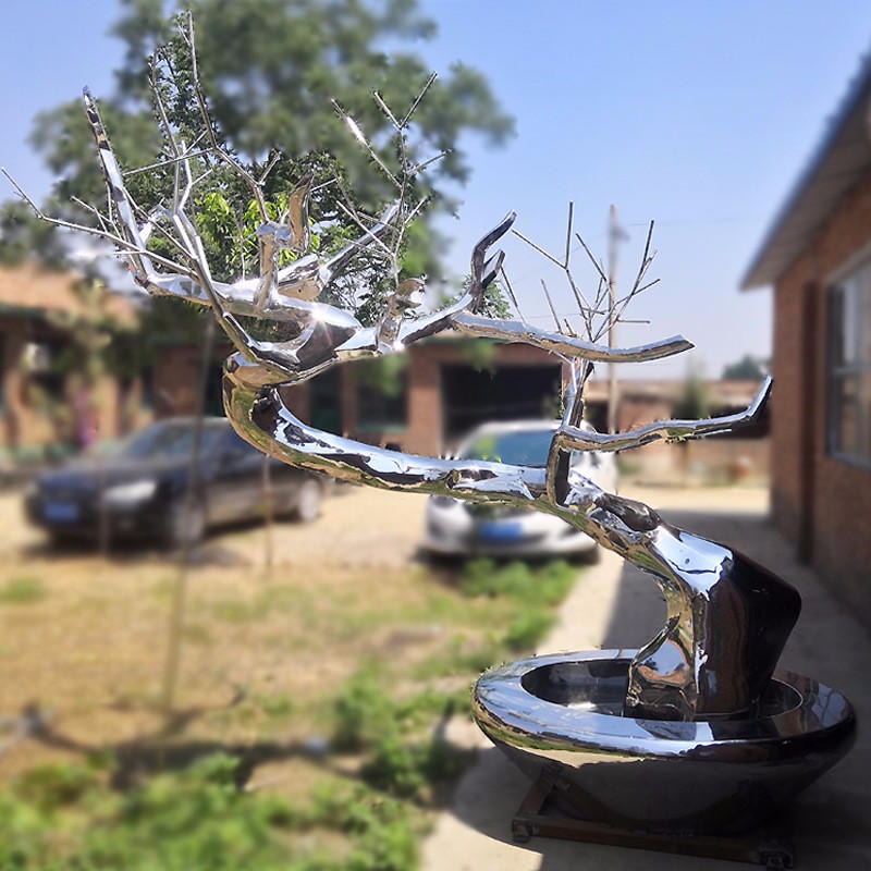不锈钢镜面树枝雕塑 蜿蜒的不锈钢树干雕塑 不锈钢雕塑制作厂家 唐韵园林