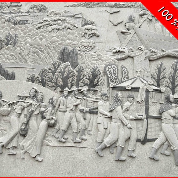 中式石雕浮雕壁画 青石浮雕雕刻 石材照壁厂家 九龙星石业图片