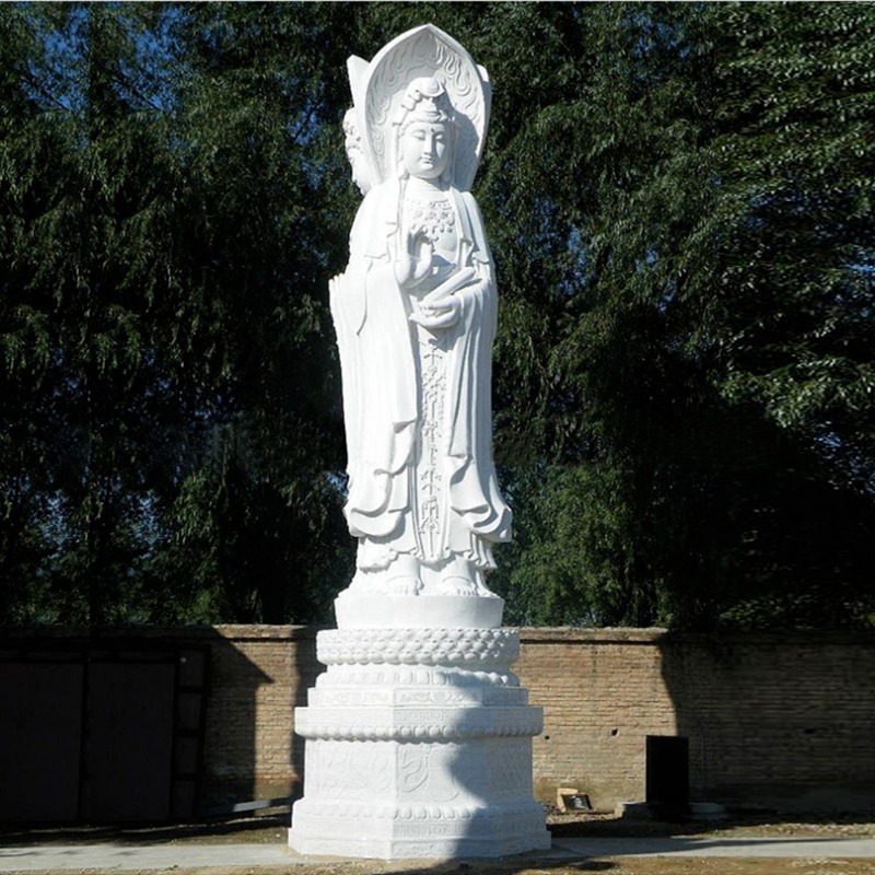 观音石雕 三面观音菩萨 佛像雕塑摆件 大理石雕刻佛像