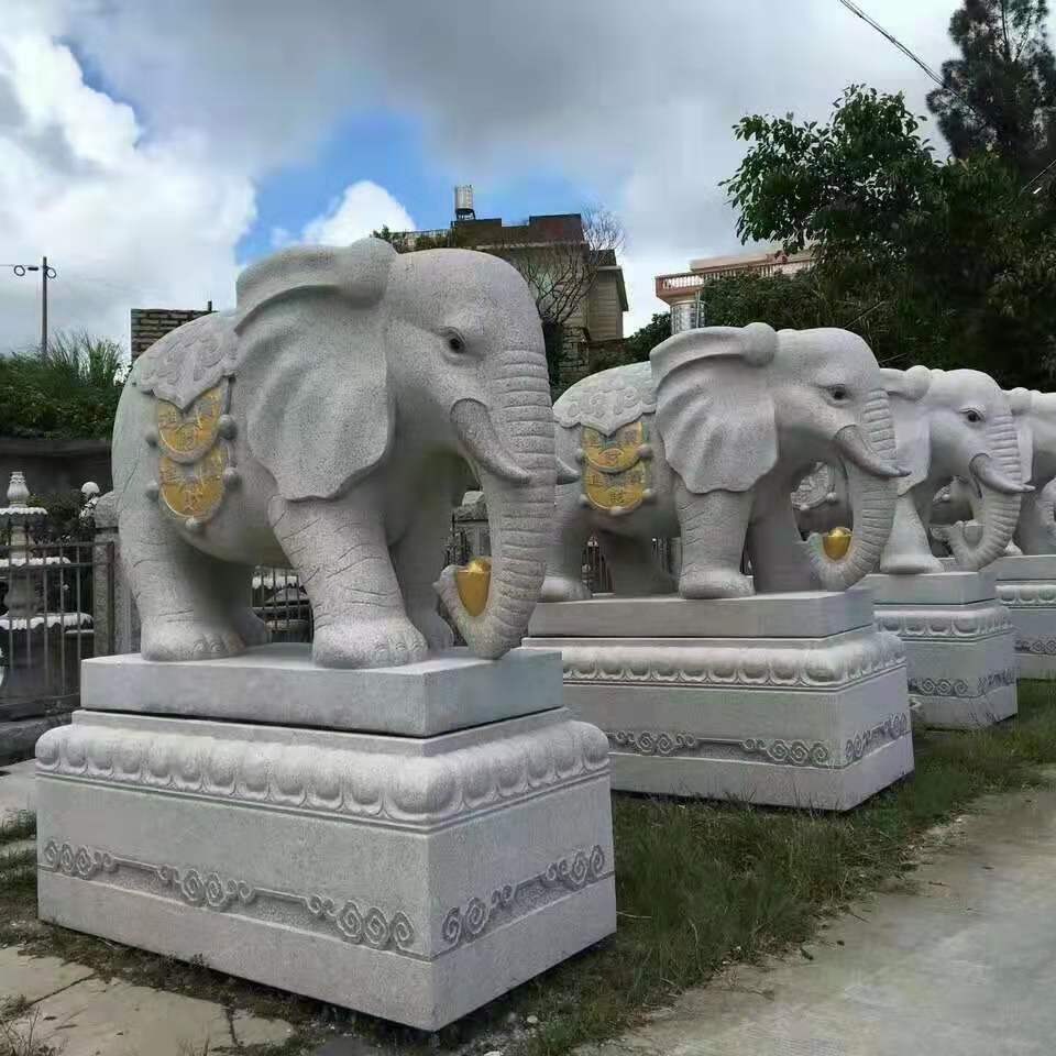 仿古石雕做旧大象 晚霞红动物雕塑批发 富祥 阳台工艺家居石象 优质晚霞红石雕大象