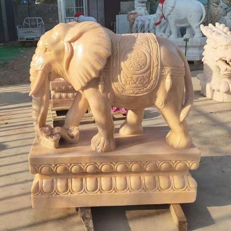 晚霞红小象 曲阳石雕象厂家 招财镇宅石象 定制各种动物石雕