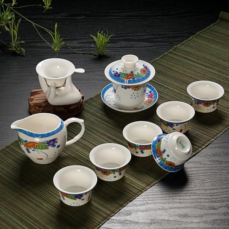薄胎青花瓷茶具 整套陶瓷功夫茶具 陶瓷茶具 亮丽陶瓷