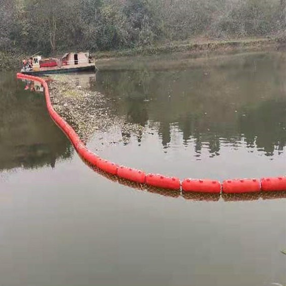 库区水面悬浮垃圾隔离带 30公分组合式浮筒夹网式拦污栅图片