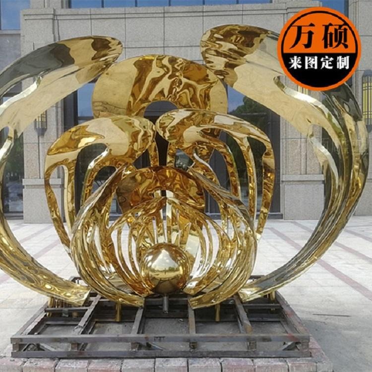万硕 不锈钢抽象花朵雕塑 大型金属电镀金色镜面雕塑 小区广场景观装饰