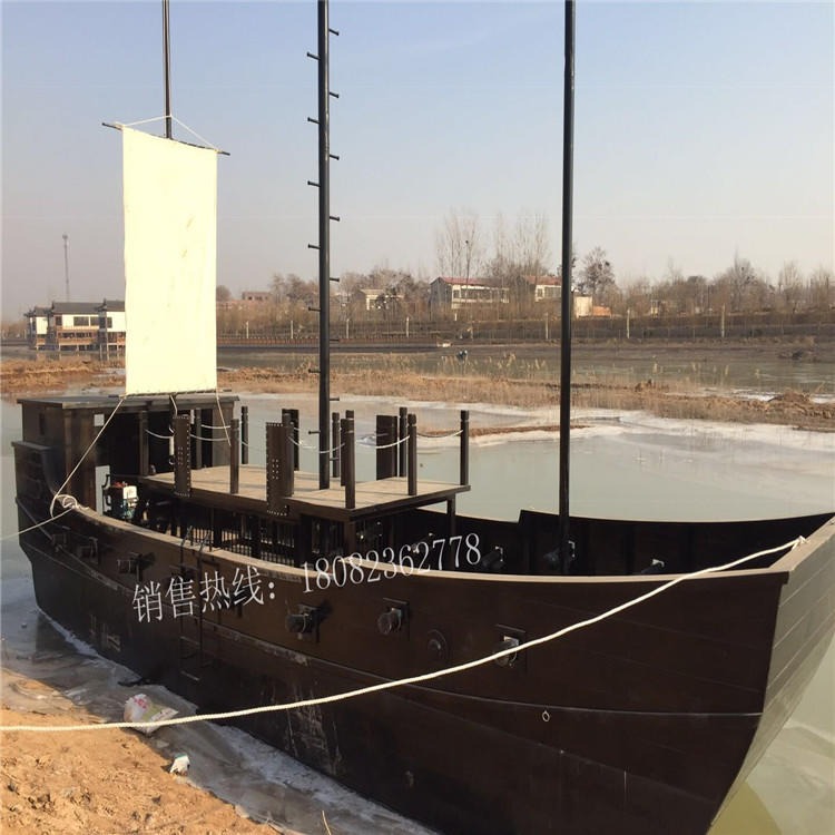 邯郸大型战船景观模型定制厂家华海木船 古代实木帆船航海汉船装饰图片