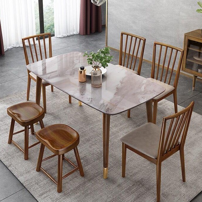 阳江轻奢岩板餐桌 现代简约餐桌椅组合 实木餐桌椅 酒店别墅餐桌