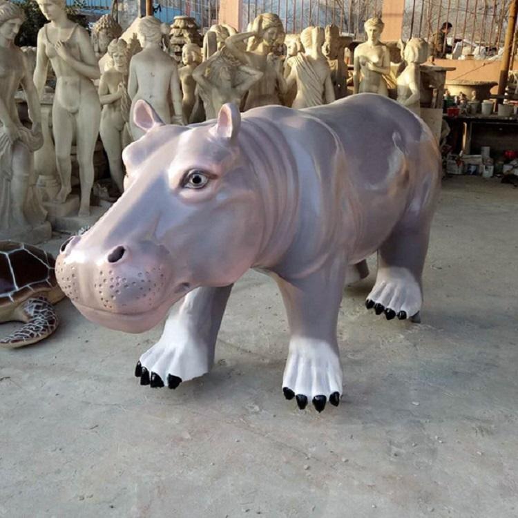 大型玻璃钢雕塑 玻璃钢动物雕塑 公园广场 仿真河马雕塑彩绘动物摆件 万硕