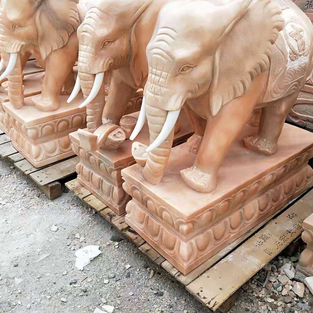 青石石雕大象 供应晚霞红汉白玉花岗岩石大象 富祥 阳台工艺家居石象 定制雕刻大象石材雕刻